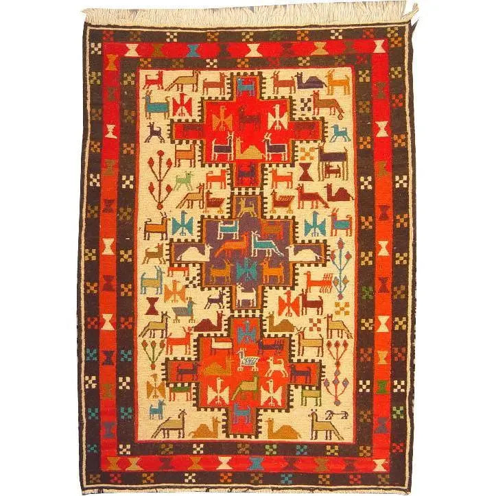 One Of The Kind Hand-Knotted Kilim Soumak 4'5" X 3'3"